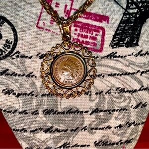 Vintage Indian Head Penny Pendant by WLP with Rare 1884 Coin